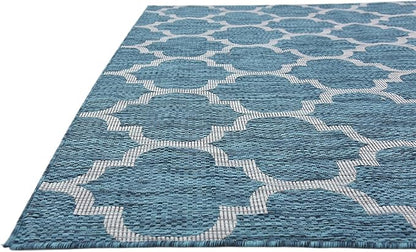 Unique Loom Outdoor Trellis Collection Area Rug (7' 1" x 10' Rectangle, Teal/ Gray)