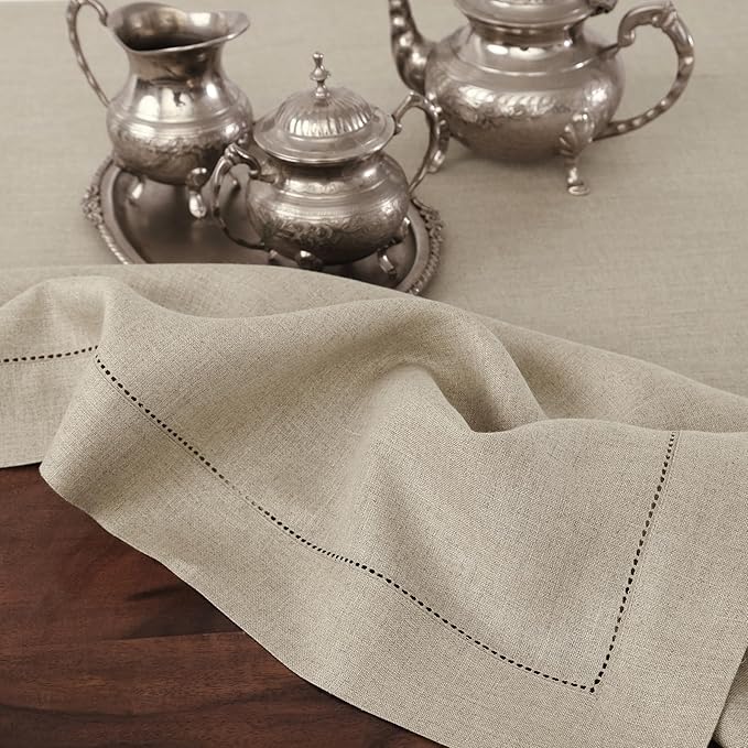Solino Home Linen Natural Table Runner 132 Inches Long - 100% Pure Linen Extra Long Table Runner 14 x 132 Inch for Christmas, New Year - Classic Hemstitch