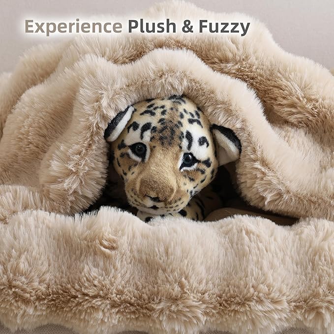 Smoofy Faux Fur Throw Blanket for Couch – Linen Fluffy Cozy Rabbit Fleece, Plush Soft Bubble Blanket for Sofa & Bed, for Mom, Warm Fuzzy Home Room Decor Throw 60" x 80"