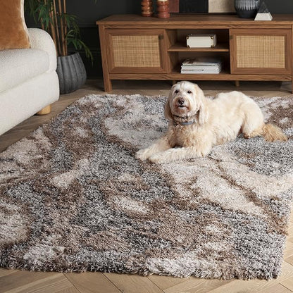 SAFAVIEH Horizon Shag Collection Area Rug - 5'3" x 7'7", Taupe & Blue, Modern Abstract Design, Non-Shedding & Easy Care, 2-inch Thick Ideal for High Traffic Areas in Living Room, Bedroom (HZN890E)