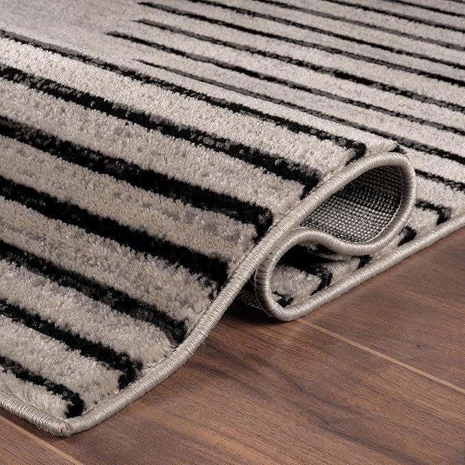 Rugshop Bohemian Stripe Stain Resistant High Traffic Living Room Kitchen Bedroom Dining Home Office Square Rug 6'6" Cream