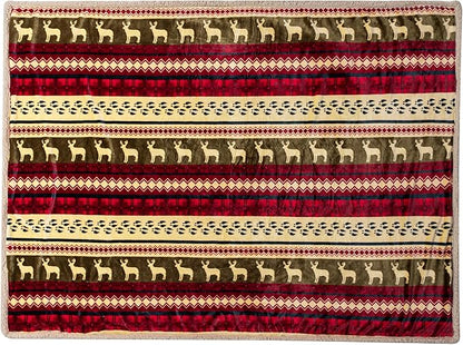 PAVILIA Premium Christmas Sherpa Throw Blanket, Green Red Cabin Design with Reindeer Print, Ultra Soft Reversible Fleece & Sherpa 60x80 Cozy Winter Blanket, Cozy Christmas Holiday Decor