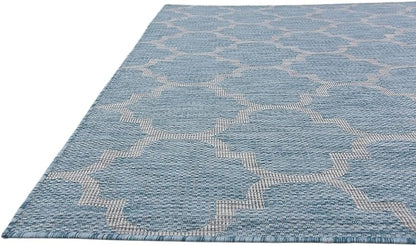 Unique Loom Outdoor Trellis Collection Area Rug (8' x 11' 4" Rectangle, Aquamarine/ Gray)