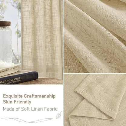 LAMIT 30 Inch Cafe Linen Curtains for Kitchen Window, Semi Sheer Light Filtering Short Curtains Back Tab and Rod Pocket Neutral Drapes for Bathroom/Basement, 2 Panels, Linen, 34 x 30 Inch