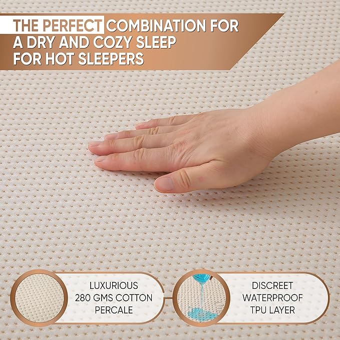 Crib Organic Cotton Percale Mattress Pad Protector – OCS Blended & Oeko-TEX Certified – Waterproof Breathable – Naturally Cool – Soft Natural Comfort