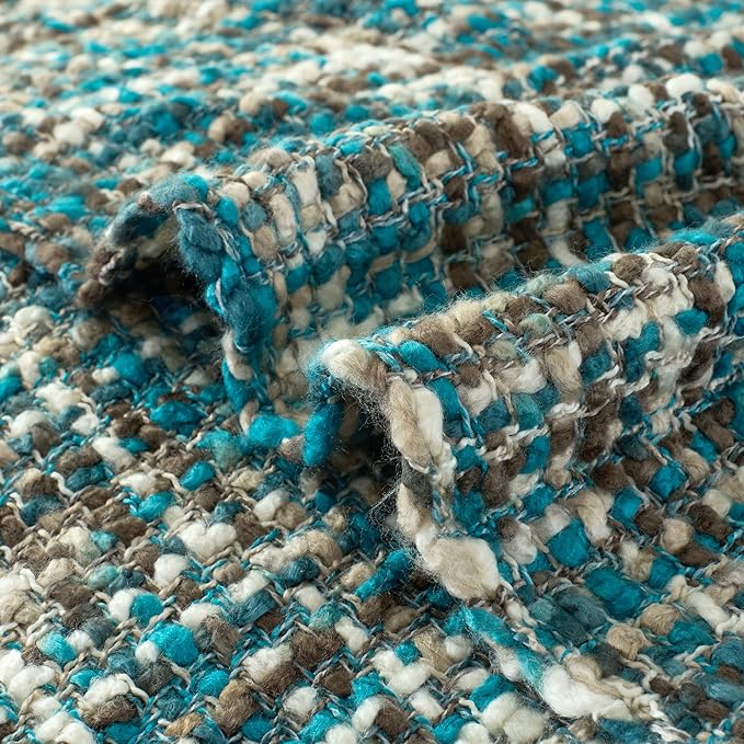 Multi-Color Teal Cable Knitted Throw Blanket for Couch,60"X80" Boho Style Textured Blankets for Home Decor,Super Soft Warm Cozy Chunky Knit Blanket with Decorative Tassels for Bed and Sofa