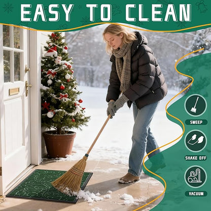 Yimobra Door Mat Outside Entrance 29.5x17, Waterproof Sturdy Outdoor Mats for Front Door, Heavy Duty Non-Slip Doormat for Garage Patio Entryway Indoor, Easy Clean, Green