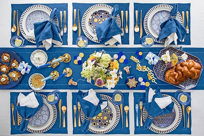 Solino Home Linen Indigo Blue Table Runner 72 Inches Long - 100% Pure Linen Hemstitch Table Runner 14 x 72 Inch for Dresser, Dining, Winter, Christmas, New Year - Classic Hemstitch
