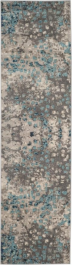 SAFAVIEH Monaco Collection Runner Rug - 2'2" x 8', Grey & Light Blue, Boho Chic Abstract Watercolor Design, Non-Shedding & Easy Care, Ideal for High Traffic Areas in Living Room, Bedroom (MNC225E)