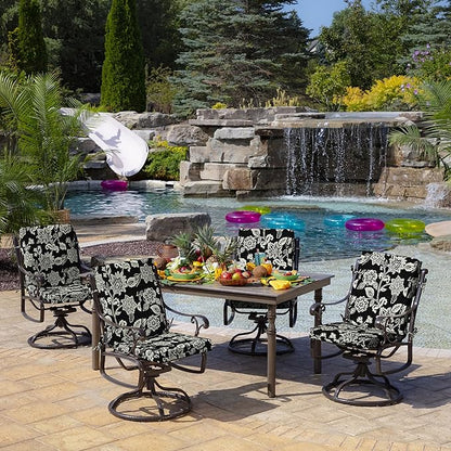 Arden Outdoor Midback Chair Cushion, 18 x 16.5, Rain-Proof, Fade Resistant Ashland Black Jacobean