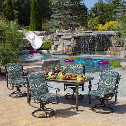 Arden Outdoor Dining Chair Cushion, 2 Pack, 20 x 20, Rain-Proof, Fade Resistant, Sapphire Aurora Blue Damask