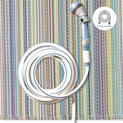 Fab Habitat Outdoor Rug - Waterproof, Fade Resistant, Crease-Free - Premium Recycled Plastic - Striped - Patio, Deck, Porch, Balcony, Laundry Room - Cancun - Candy - 4 x 6 ft