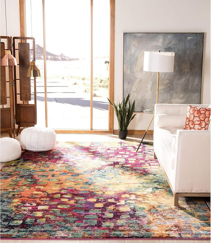 SAFAVIEH Monaco Collection Accent Rug - 4' x 5'7", Pink & Multi, Abstract Watercolor Design, Non-Shedding & Easy Care, Ideal for High Traffic Areas in Entryway, Living Room, Bedroom (MNC225D)