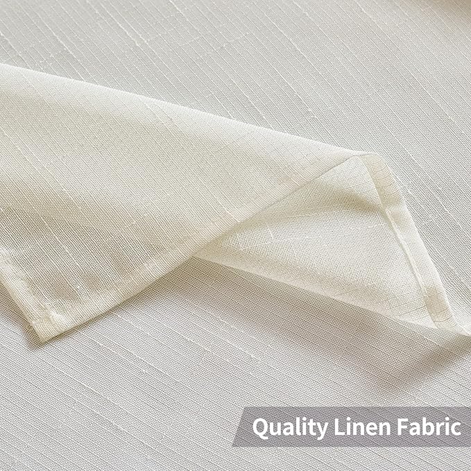 MIULEE 2 Panels Natural Linen Semi Sheer Window Curtains Elegant Solid Ivory Drapes Grommet Top Window Voile Panels Linen Textured for Bedroom Living Room (52X90 Inch)