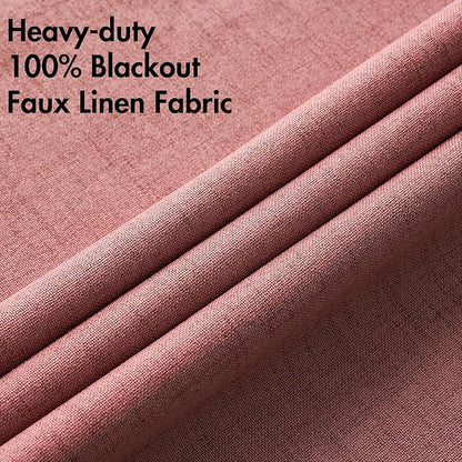 MIULEE 100% Blackout Linen Textured Curtains for Bedroom Solid Thermal Insulated Dusty Rose Grommet Room Darkening Curtains & Drapes Luxury Decor for Living Room Nursery 52 x 54 Inch (2 Panels)