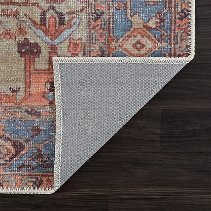 Bloom Rugs Washable 6' x 9' Rug - Terracotta/Blue Traditional Area Rug for Living Room, Bedroom, Dining Room, and Kitchen - Exact Size: 6' x 9'