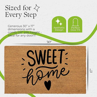 Coir Door Mats 17" X 30", Non-Slip Sturdy, PVC Backed Heavy Duty, Easy to Clean, Ideal for Door Entrance, Patio, Porch, Backyard, Garages, Sweet Home with Hearts