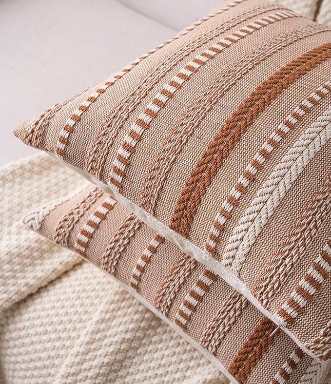 Boho Throw Pillow Covers 22x22 Inch Set of 2, Farmhouse Decorative Couch Pillow Cases, Brown Accent Pillows of Bed, Sofa Bedroom Living Room Home Decor Cushion Cover