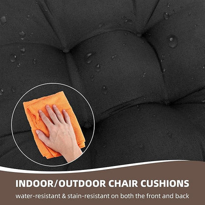 RACE LEAF Patio Chair Cushions 17x17 Inch 4 Pack, Thickened Outdoor Cushions Water Resistant Stain Resistant Non-Slip Ties (Black)
