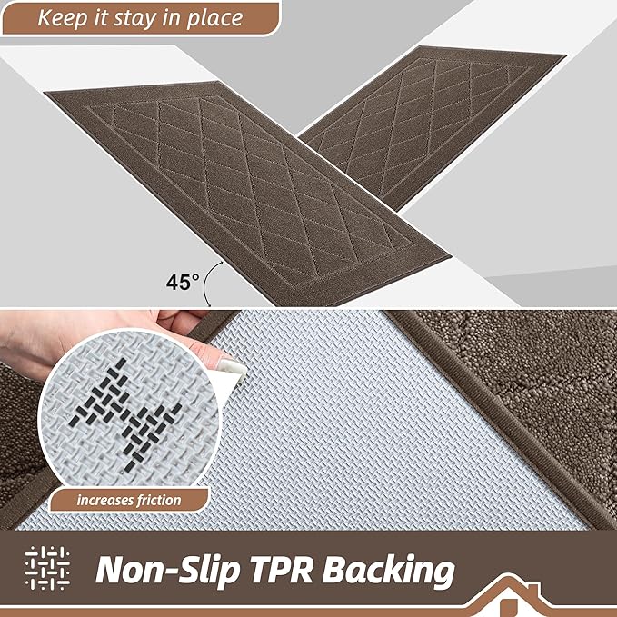 BEQHAUSE Dirt Trapper Door Mat 20" x 32", Doormat Non-Slip Entryway Rugs Washable, Dog Door Mat Stain Resistant and Absorbent Welcome Floor Mat for Front Back Door, Muddy Wet Shoes & Paws, Light Brown