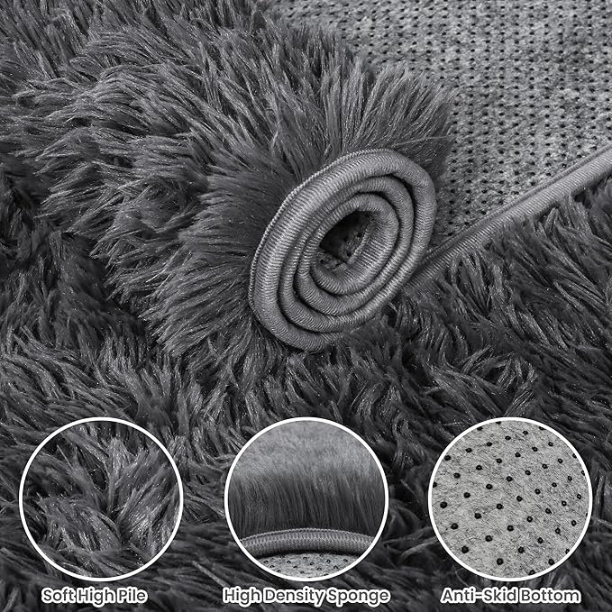 5x8 Area Rugs for Living Room: Soft Fluffy Shag Grey Rugs for Bedroom, Non Slip Large Fuzzy Plush Rug Indoor Floor Carpet for Nursery Kids Boys Girls Room, Dorms, Playroom, Modern Home Decor