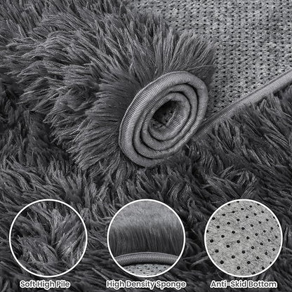 5x8 Area Rugs for Living Room: Soft Fluffy Shag Grey Rugs for Bedroom, Non Slip Large Fuzzy Plush Rug Indoor Floor Carpet for Nursery Kids Boys Girls Room, Dorms, Playroom, Modern Home Decor