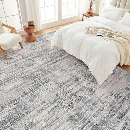Area Rug for Living Room: 6x9 Washable Neutral Abstract Modern Soft Rugs Non Slip Indoor Floor Stain Resistant Large Carpet for Bedroom Dining Room Office Nursery - Gray
