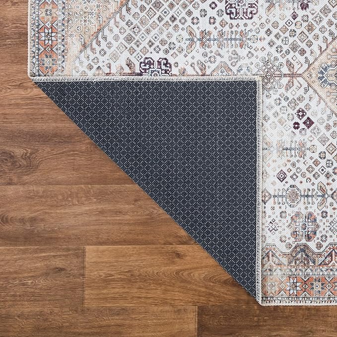 Bloom Rugs Washable Non-Slip 5' x 7' Rug - Sand/Orange/Purple Traditional Medallion Area Rug for Living Room, Bedroom, Dining Room, and Kitchen - Exact Size: 5' x 7'