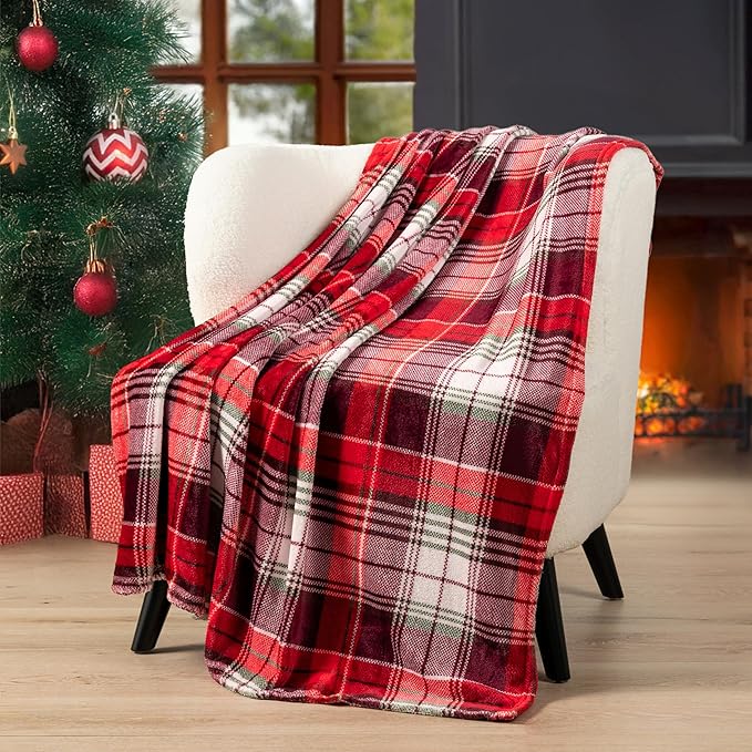 PAVILIA Christmas Throw Blanket | Holiday Christmas Red Fleece Blanket | Soft, Plush, Warm Winter Cabin Throw, 60x80 (Red Green Plaid)