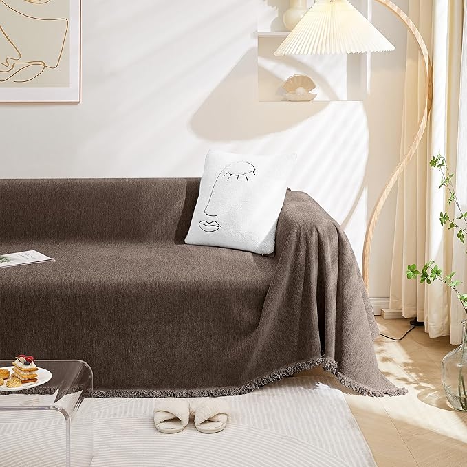 MEETSKY Couch Cover Sofa Cover Washable,Chenille Jacquard Sofa Covers for 2 Cushion Couch Sofa, Sofa Slipcover Loveseat Pet Couch Covers for Sectional Sofa, 71" x 118", Dark Chocolate