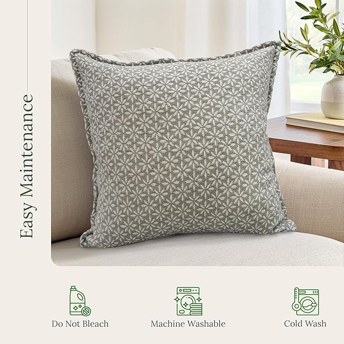 SanVia Tranquil Premium Cotton Throw Pillow Covers, 20 x 20 Inches, Luxurious Handwoven Reversible Couch Pillow Covers with Hidden Zipper, Elegant Home Décor, Insert Not Included
