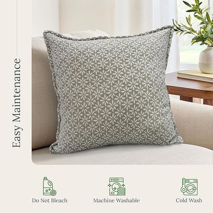 SanVia Tranquil Premium Cotton Throw Pillow Covers, 20 x 20 Inches, Luxurious Handwoven Reversible Couch Pillow Covers with Hidden Zipper, Elegant Home Décor, Insert Not Included