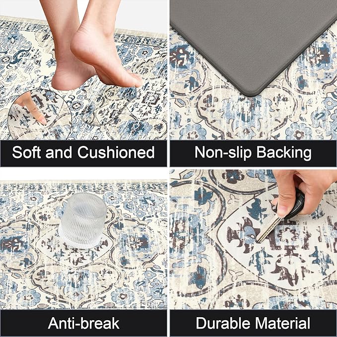 Ileading Anti Fatigue Kitchen Rugs Sets of 2 Cushioned Kitchen Mats for Floor Waterproof Kitchen Mat Set Non Slip Comfort Standing Mat for Kitchen, Office, Sink, Laundry