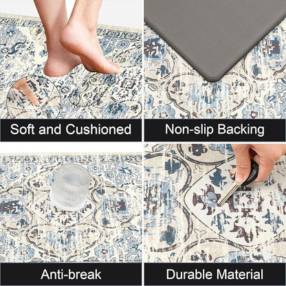 Ileading Anti Fatigue Kitchen Rugs Sets of 2 Cushioned Kitchen Mats for Floor Waterproof Kitchen Mat Set Non Slip Comfort Standing Mat for Kitchen, Office, Sink, Laundry