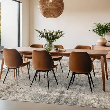 5x7 Earthy Rug for Living Room, Vintage Unique Area Rug for Bedroom Under Bed, Dining Room, Washable Non Slip Brown Gray Taupe Décor