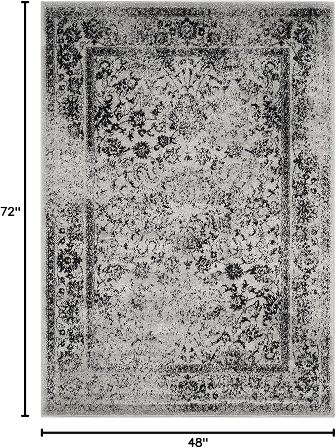 SAFAVIEH Area Rug 4x6 - Adirondack Collection - Grey & Black, Distressed Vintage Floral Design, Non-Shedding & Easy to Clean, Ideal for Living Room, Bedroom, Dining Space (ADR109B)