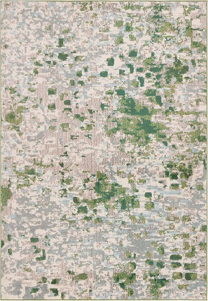 SAFAVIEH Monaco Collection Area Rug - 6'7" Square, Green & Blue, Abstract Watercolor Design, Non-Shedding & Easy Care, Ideal for High Traffic Areas in Living Room, Bedroom, Dining (MNC225Y-7SQ)