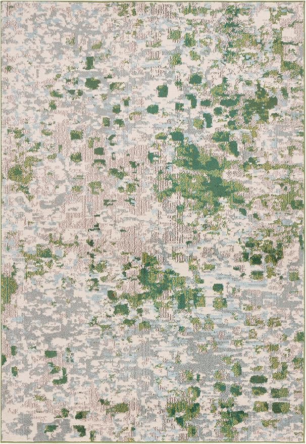 SAFAVIEH Monaco Collection Area Rug - 6'7" x 9'2", Green & Blue, Abstract Watercolor Design, Non-Shedding & Easy Care, Ideal for High Traffic Areas in Living Room, Bedroom, Dining (MNC225Y-6)