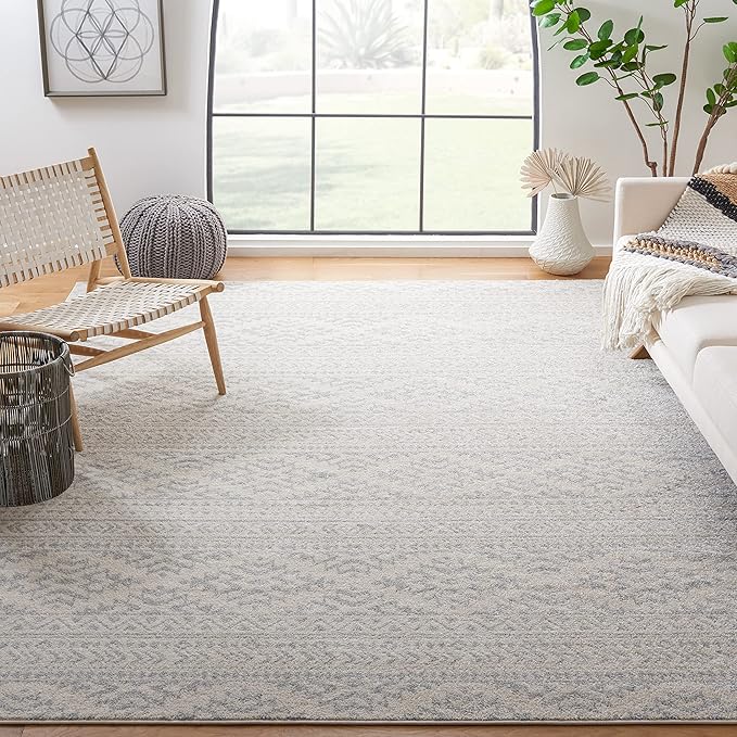 SAFAVIEH Tulum Collection Area Rug - 11' Square, Ivory & Light Grey, Moroccan Boho Tribal Design, Non-Shedding & Easy to Clean, Ideal for Living Room, Bedroom, Dining Space (TUL272G)