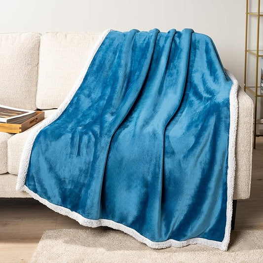 PAVILIA Sherpa Fleece Throw Blanket for Couch, Teal Blue, Plush Soft Fuzzy Sofa Blanket, Cozy Reversible Winter Throw for Women Men, 50x60 Inches