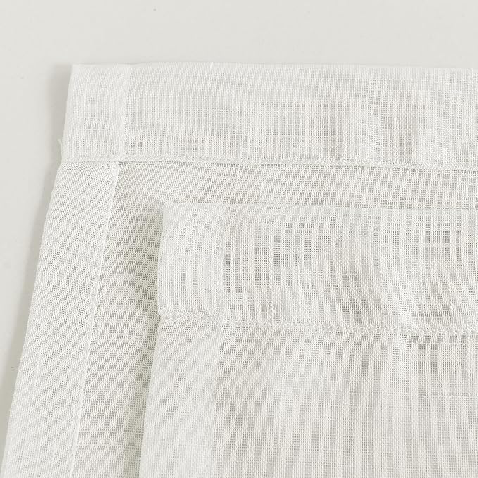Sheer Curtains Faux Linen Semi Voile Light Filtering Drapes Pair for Bedroom Living Room, Set of 2 Grommet Top Window Curtain Panels (Each 54 x 95 Inch, Off White)