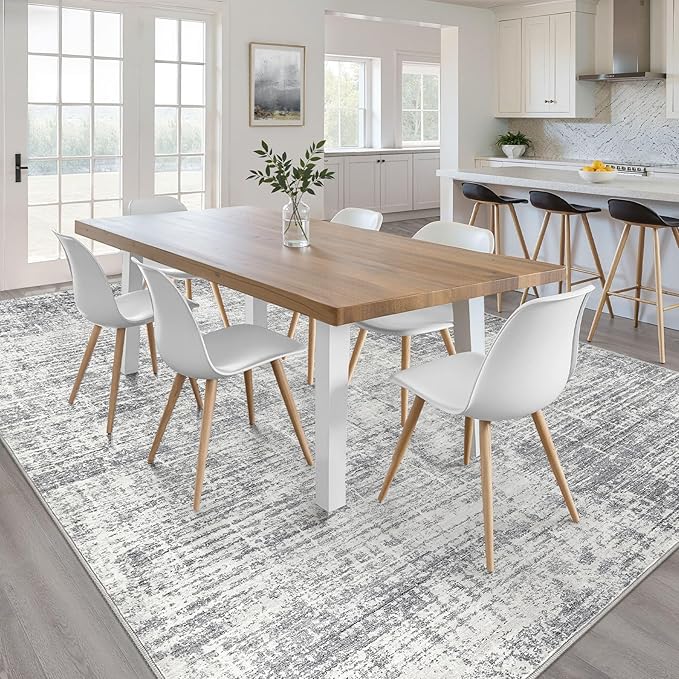 8x10 Area Rugs Living Room: Washable Large Neutral Grey Rug Abstract Soft Modern Stain Resistant Indoor Floor Non-Slip Carpet for Bedroom Nursery Kids Office Playroom Dining Room Under Table Home