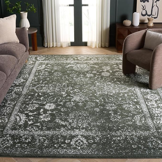 SAFAVIEH Area Rug 8x10 - Adirondack Collection - Large - Dark Green & Ivory, Distressed Vintage Floral Design, Non-Shedding & Easy to Clean, Ideal for Living Room, Bedroom, Dining Space (ADR109Y)