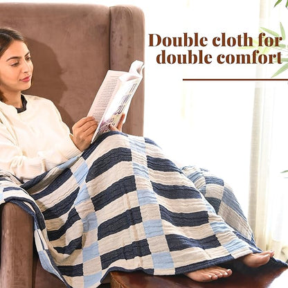 Folkulture Throw Blanket for Couch 50" x 60" |100% Recycled Cotton Couch Christmas Throw Blanket for Chair, Boho Throws Blankets for Bed,Sofa, Lightweight |Guest Room Must Haves Blanket | Winter Blue