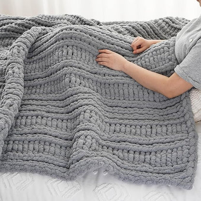 Battilo Light Grey Chunky Knit Throw Blanket for Couch, Thick Warm Cozy Soft Chenille Throw Blanket, Handmade Cable Knit Blanket for Sofa,Bed, Living Room, 50"x60"