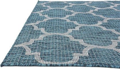 Unique Loom Outdoor Trellis Collection Area Rug (4' 1" x 6' 1" Rectangle, Teal/ Gray)