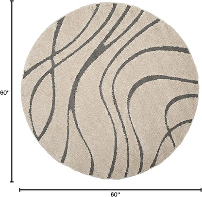 SAFAVIEH Florida Shag Collection Area Rug - 5' Round, Cream & Grey, Non-Shedding & Easy Care, 1.2-inch Thick Ideal for High Traffic Areas in Living Room, Bedroom (SG471-1180)