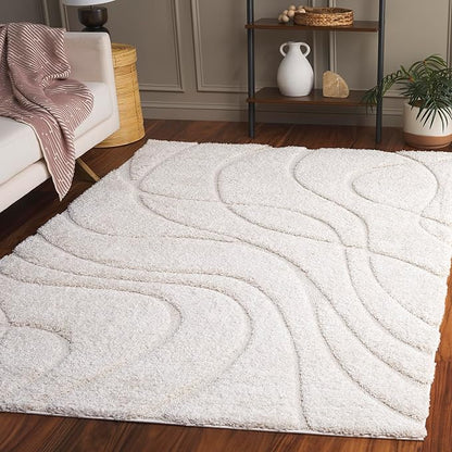 SAFAVIEH Florida Shag Collection Area Rug - 5'3" x 7'6", Creme & Creme, Non-Shedding & Easy Care, 1.2-inch Thick Ideal for High Traffic Areas in Living Room, Bedroom (SG471-1111)