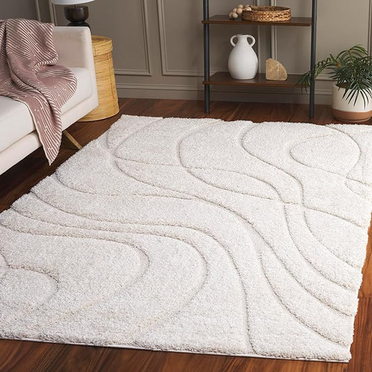 SAFAVIEH Florida Shag Collection Area Rug - 5'3" x 7'6", Creme & Creme, Non-Shedding & Easy Care, 1.2-inch Thick Ideal for High Traffic Areas in Living Room, Bedroom (SG471-1111)