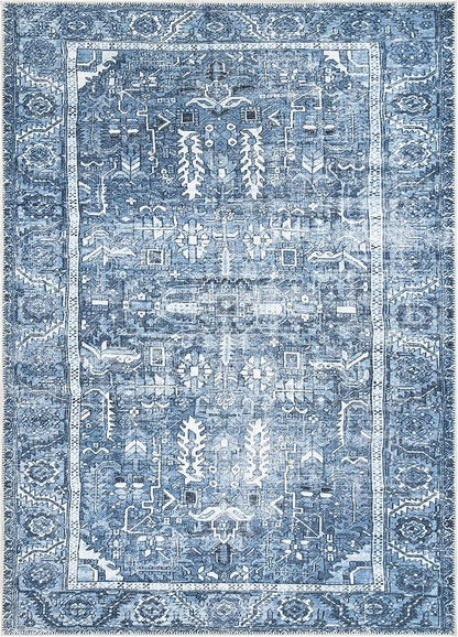 Bloom Rugs Washable Non-Slip 4' x 6' Rug - Blue Traditional Area Rug for Living Room, Bedroom, Dining Room, and Kitchen - Exact Size: 4' x 6'